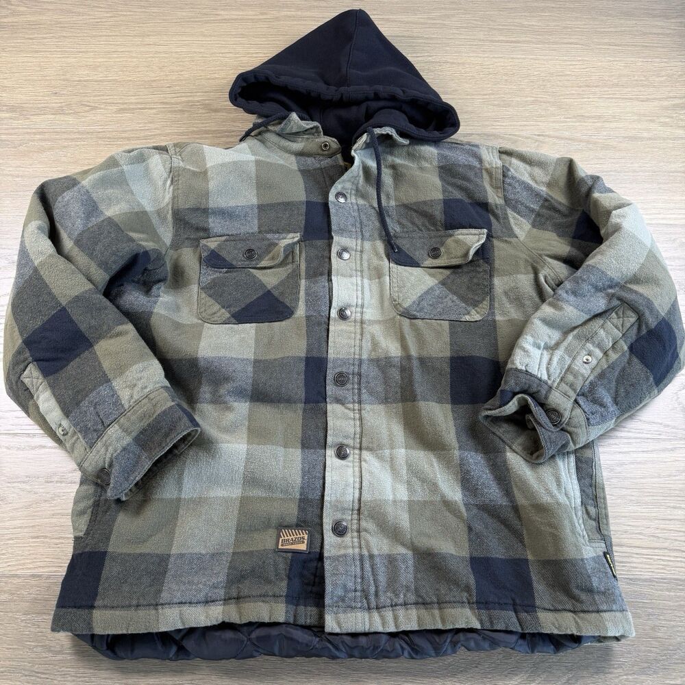 Brazos Work Force Jacket Men Medium Plaid Flannel Quilted Hooded